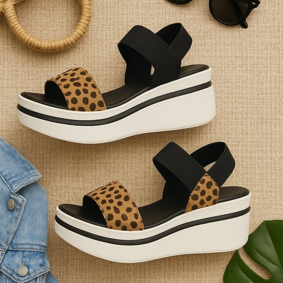 ShuShop Jacqueline Cheetah Print Wedge Platform Sandals - Picture 1 of 5